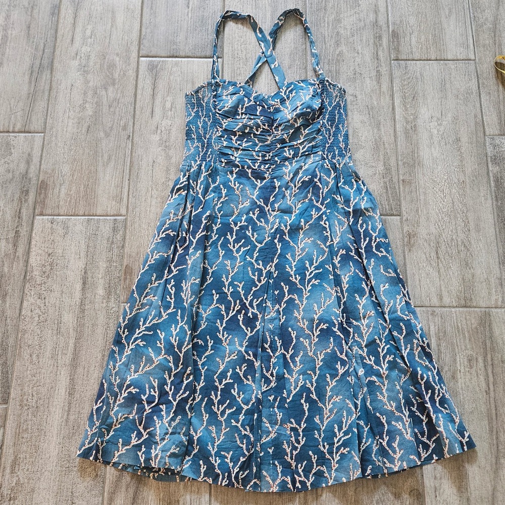 Anthropologie HD In Paris Blue Acropora Coral Reef Dress Size 2 Blue Ocean Vaca